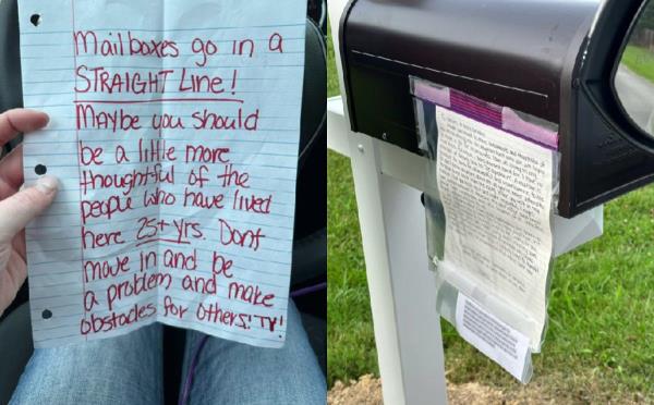 Mailbox scandal. She moved and got a sharp letter from her neighbor. 