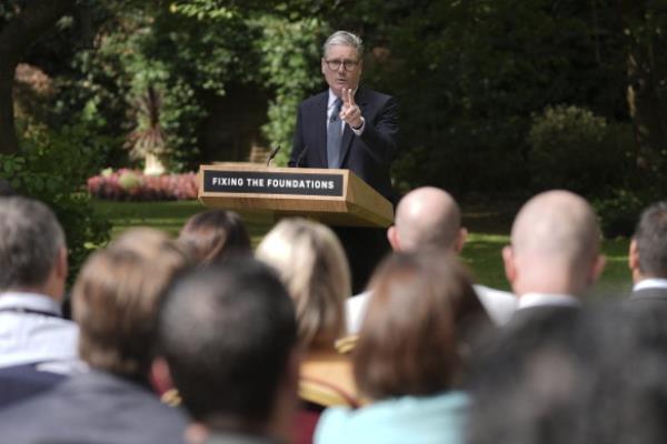 British Prime Minister Keir Starmer  during a press conference in the Rose Garden at 10 Downing Street, London, on Tuesday.