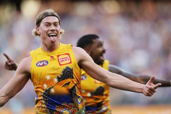 Harley Reid celebrates his goal.